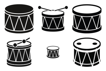 toy drum silhouette christmas vector icon set