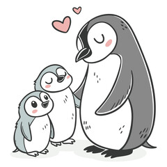 Fototapeta premium Cute penguin family with hearts symbolizing love and affections