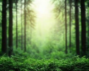 Obraz premium Spring forest covered in dew and mist, rebirth and calmness tone