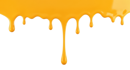 Isolated yellow paint dripping, creamy, vibrant, honey-like viscous texture on surface