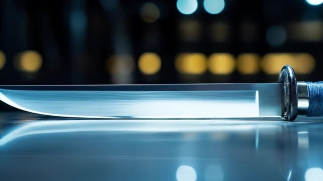 Sharp blade on reflective surface