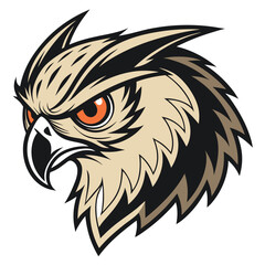 Obraz premium Aggressive owl head mascot logo with fierce orange eyes