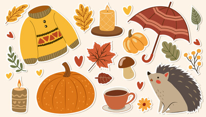 Autumn sticker set. Autumn vector illustrations are isolated on a plain background. EPS10