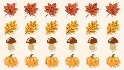 A set of autumn stickers from 4 types. Autumn vector illustrations are isolated on a plain background. EPS10
