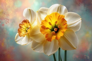 Daffodils Bloom: A close-up image showcasing the delicate beauty of daffodils, with their vibrant yellow centers and pristine white petals, evoking feelings of spring and renewal.