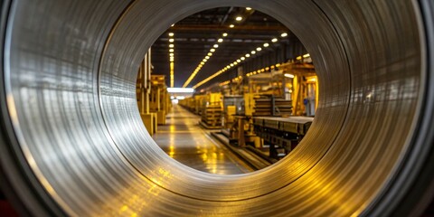 Inside a steel mill showcasing intricate manufacturing processes and vibrant lights Generative AI