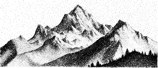 Obraz premium Intricate dotwork stippling illustration of majestic mountain peaks and rugged terrain