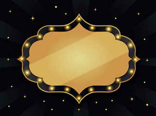 A vibrant illuminated sign in vector style with space for text in gold and black. Perfect for celebrating victories, badges, awards, competitions, circus performances, shows, and holidays