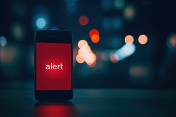 Urgent Alert: A smartphone displays a stark red alert message, hinting at a critical notification against a blurred night scene, designed to evoke a sense of urgency and attention.