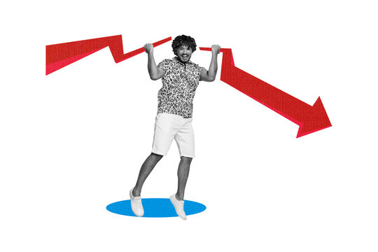 Composite photo collage of happy latino man broke arrow development career success growth progress isolated on painted background