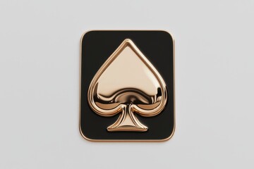 Elegant Gold Spade Emblem: A close-up shot captures the elegance of a shiny gold spade emblem, set against a sophisticated black square backdrop, a symbol of luxury and refinement. 
