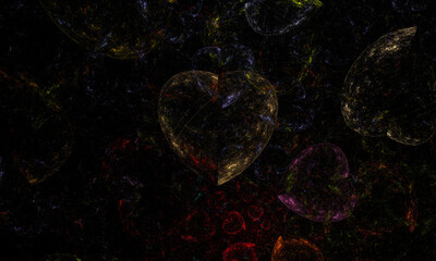 Sfondo nero con varie forme e colori e un cuore grande al centro