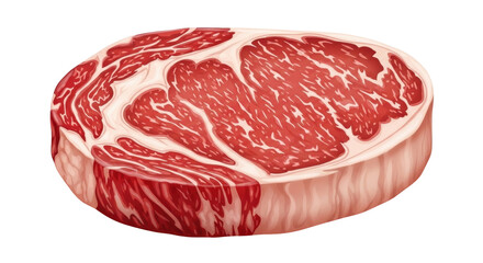 Isolated marbled prime ribeye steak, raw, for grilling or roasting, delicious and fresh