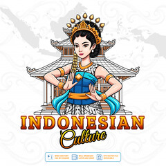 Indonesian culture poster with girl characters wearing traditional Indonesian clothes
