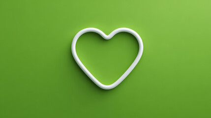 Minimalist 3D heart outline in clean white, representing love and affection against a green background