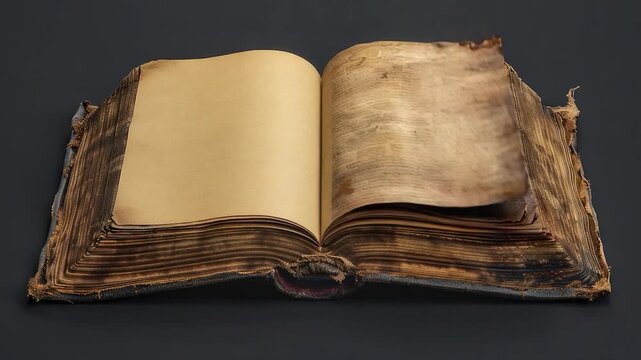 Video clip An old leather-bound book lies open on a dark surface, waiting for readers to discover its secrets