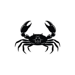Black crab silhouette with raised claws on white background Keywords: crab, crustacean, seafood