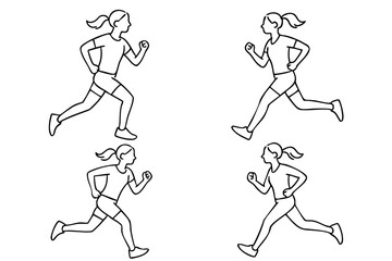 Fototapeta premium Four women running in a row. The first woman is running on the left side, the second on the right, the third on the left and the fourth on the right