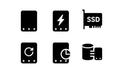 Minimalist device icons: ssd, data, and power symbols