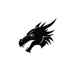 Obraz premium Black dragon head profile with sharp teeth creature