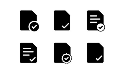 Set of minimalist document icons with check marks and badge symbols for digital tools