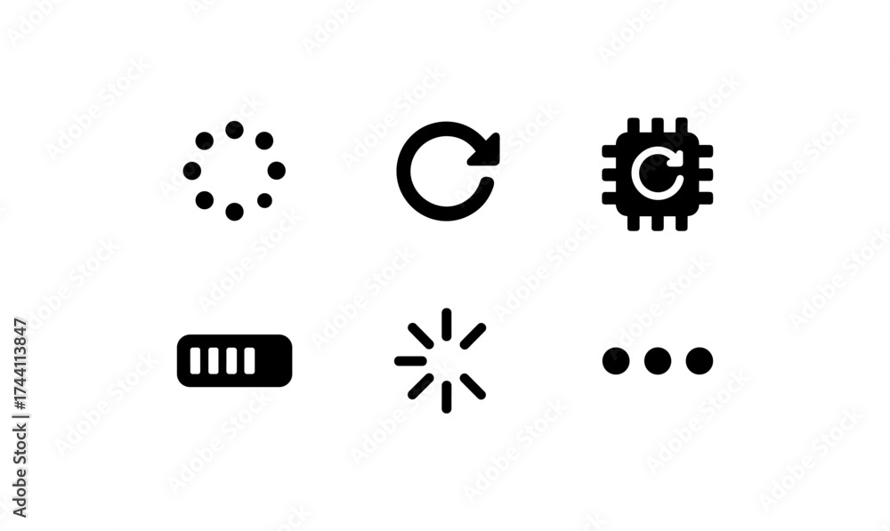 Wall mural minimalist loading and refresh icons in black and white for web and app design