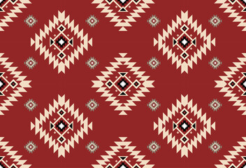 Seamless geometric ethnic pattern inspired by Native American tribal fabric. Traditional Aztec and Navajo style carpet and tile vector design on navy  background. Perfect for textile, wrapping,