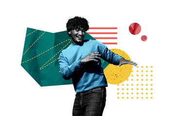 Composite photo collage of happy excited american guy dance party leisure time fun entertainment...