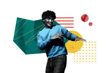 Composite photo collage of happy excited american guy dance party leisure time fun entertainment atmosphere isolated on painted background