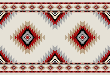 Seamless geometric ethnic pattern inspired by Native American tribal fabric. Traditional Aztec and Navajo style carpet and tile vector design on navy  background. Perfect for textile, wrapping,