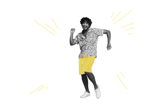 Composite trend artwork sketch image photo collage of silhouette young guy carefree moving dance african race style clothes draw shorts