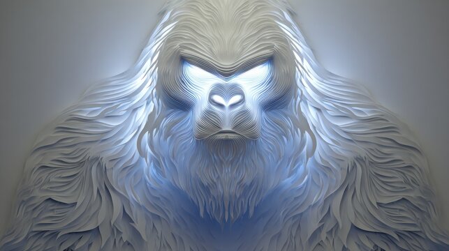 Mysterious yeti portrait in white and blue light