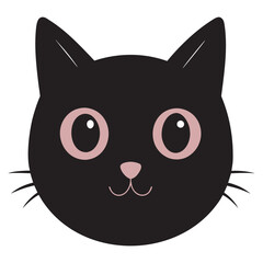 Cute cartoon black cat with big green eyes and pointed ears, A cute, cartoon black cat with large, expressive green eyes and pointed ears, isolated on a white background.