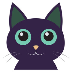 Cute cartoon black cat with big green eyes and pointed ears, A cute, cartoon black cat with large, expressive green eyes and pointed ears, isolated on a white background.