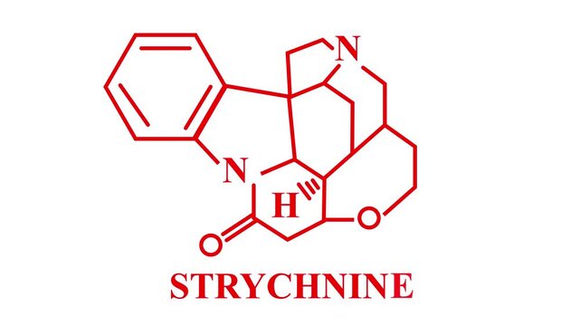 Strychnine molecule rotating on white and 4k animation