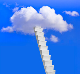 Stairway to heaven with steps into the clouds