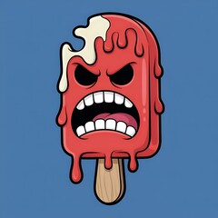 Angry red popsicle character with melting top and sinister expression perfect for summer designs and childrens illustrations and fun artwork