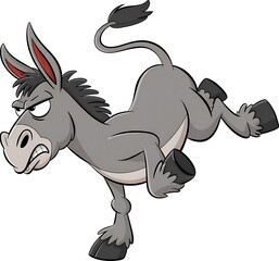 Cartoon Donkey Character with Angry Expression and Kicking Legs Isolated Against White Background for Humorous or Educational Purposes