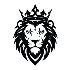 Black Lion Head Silhouette with Crown king animal