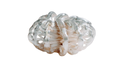 Modern 3D printed object showing innovative manufacturing technology and creative prototype design structure details on white background
