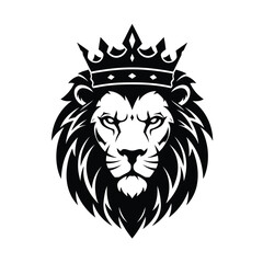 Obraz premium Black lion head with crown silhouette on white background