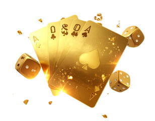 Artistic Golden Gaming Scene with Cards and Dice