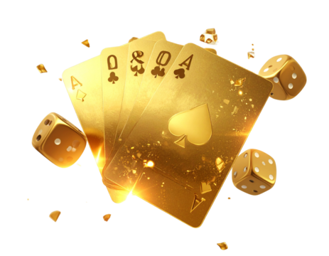 Artistic Golden Gaming Scene with Cards and Dice