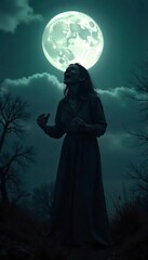 Moonlit Madness A Shadowy Figures Unsettling Laughter in a Macabre Scene