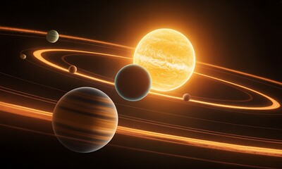 Exoplanetary System Artwork Featuring a Bright Star Several Planets and Orbiting Rings Providing a Vision of Far Away Worlds