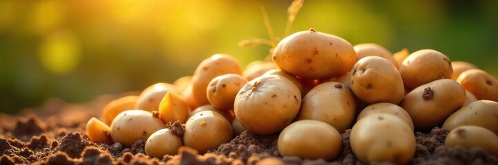 Golden Sunlight Bathes Freshly Harvested Potatoes in a Field, Evoking Simple Joy and Abundance