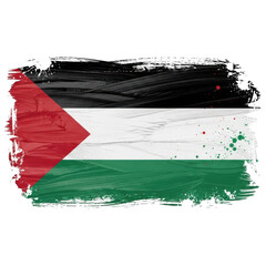 Palestinian flag painted with brush strokes and splatters on black Palestine isolated on a transparent background