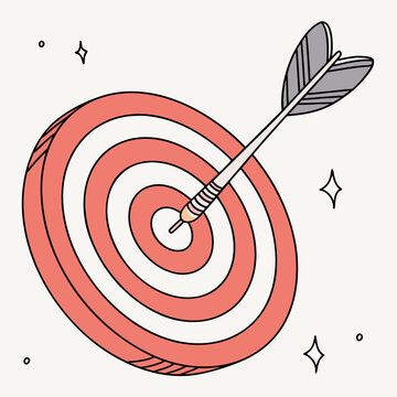 Hand drawn illustration of a dart hitting the center of a target