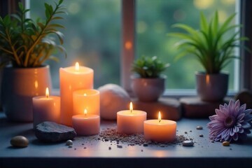 Serene Candlelight Meditation Altar Crystals, Shadows, and Inner Peace