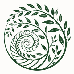 Dark green spiral vine with leaves, vector art © Abu